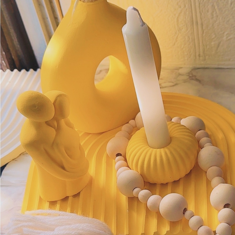 Yellow Decorative Set with Candle Holder and Vase